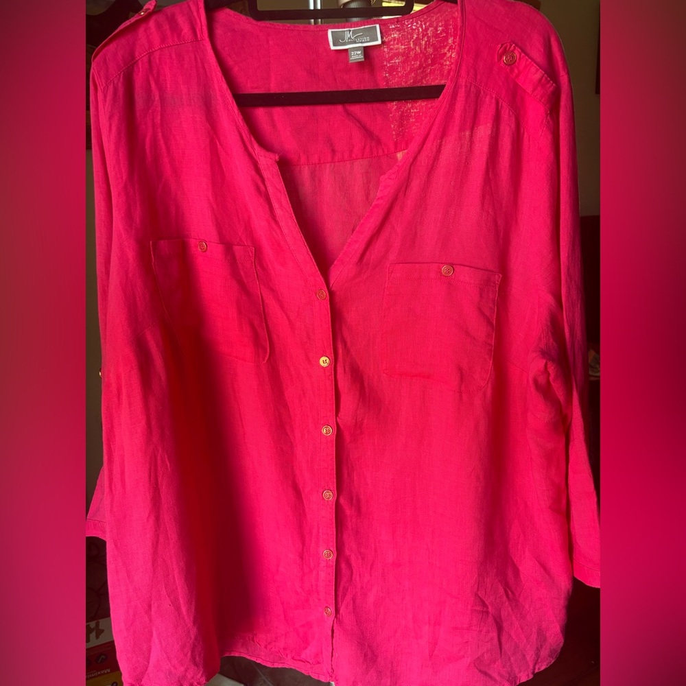 JM Collection 100% linen Pink Relaxed Blouse